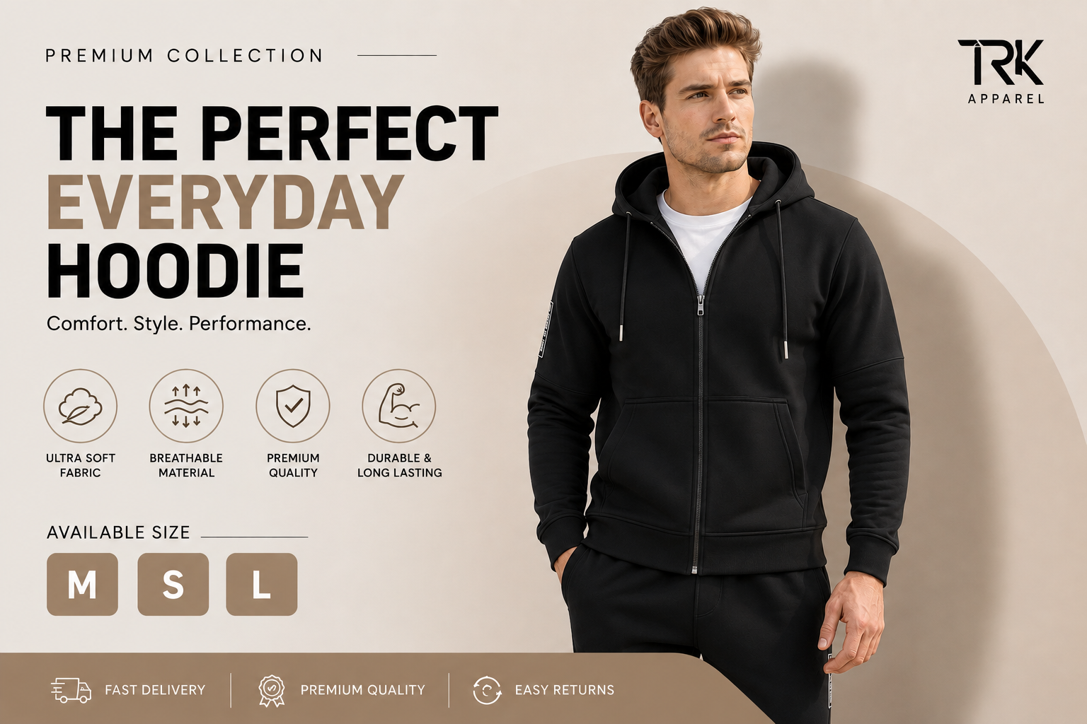 Premium Black Zip-Up Hoodie